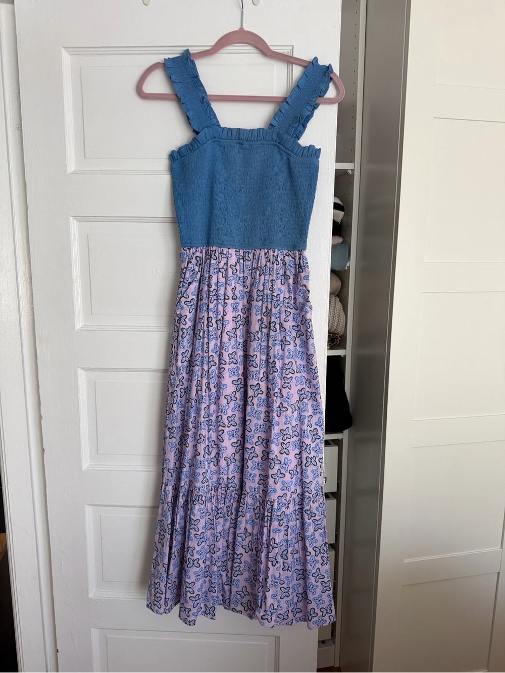 Beau & Ro Women’s Blue Smocked Bodice Maxi Dress